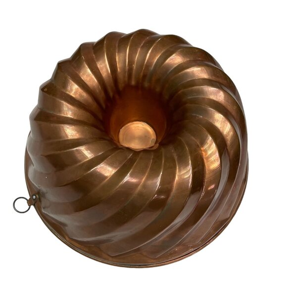 Vintage Copper Bundt Cake Pan Tin Lined Round with Hanging Hook 12” x 5” - Picture 5 of 10